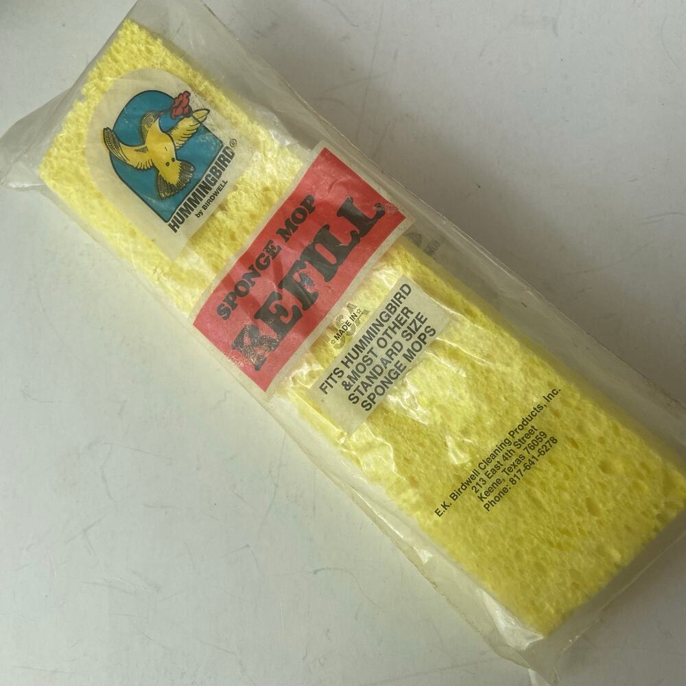 Hummingbird Sponge Mop Refill Birdwell USA NOS Vintage New In Package NIP Yellow